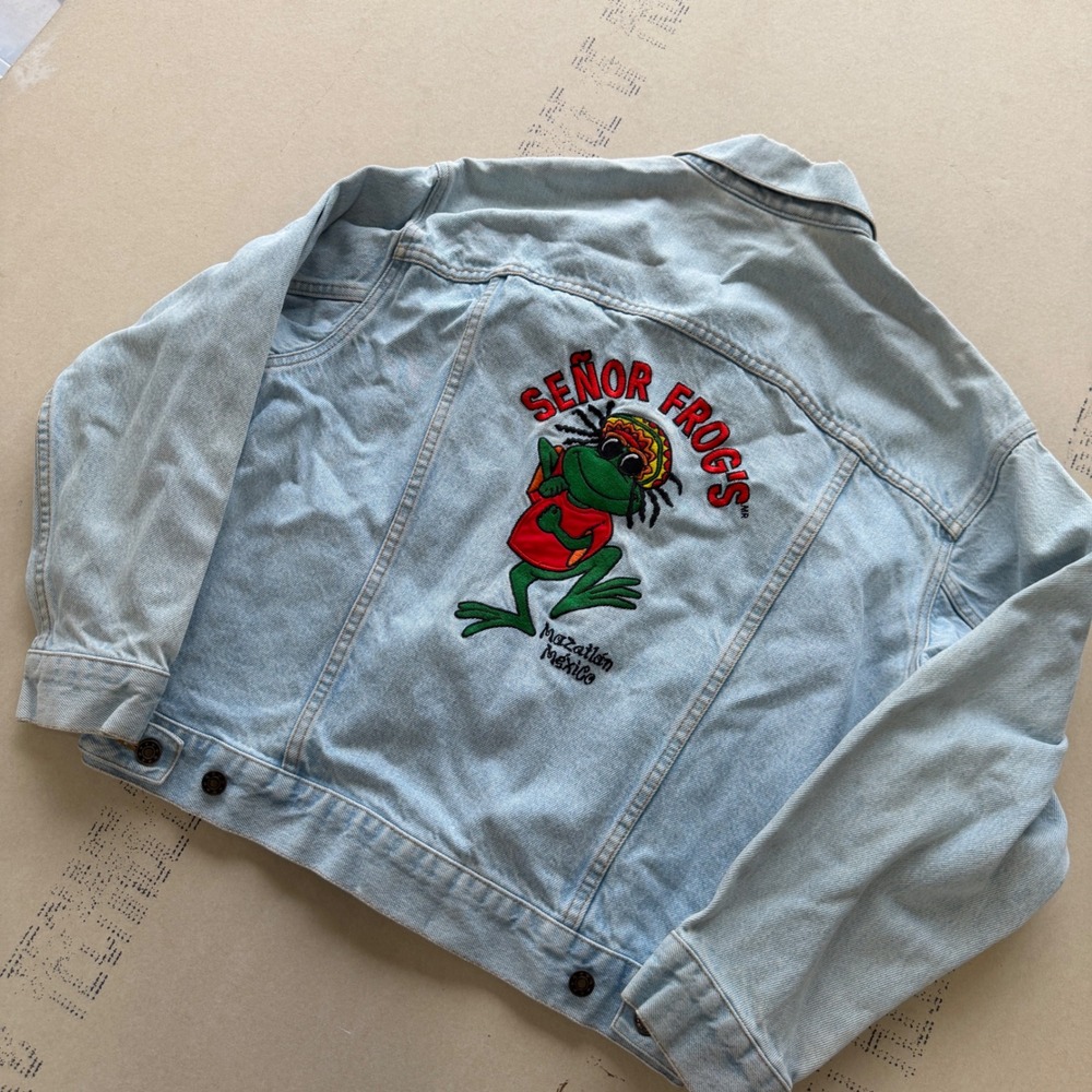 Vintage 90s Senor Frogs Mazatlan Mexico Denim Jacket